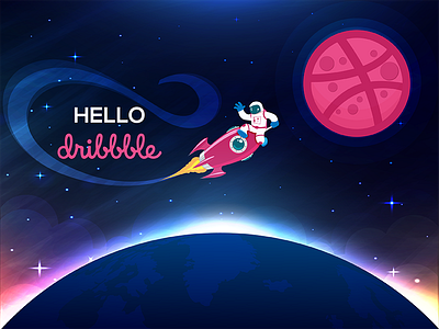 Hello Dribbble debut dribbble first galaxy illustration invitation pass planet shot world