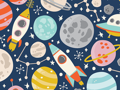 Space constellation moon pattern pattern design patterns planets rocket rockets space stars surface design vector