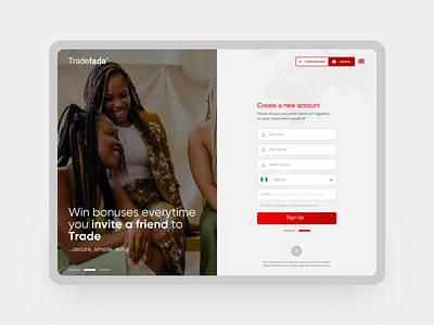 TradeFada - Create Account bitcoin cryptocurrency lagos nigeria tradefada ui ux web ui ux website