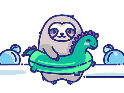 The swimming sloth digital drawing illustration procreate vector