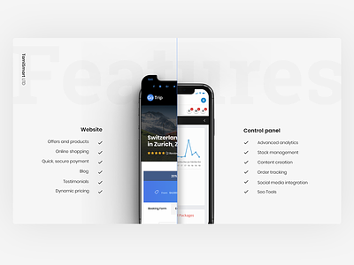 Gotrip: Product features slide control panel feathers pitchdeck presentation design responsive sales