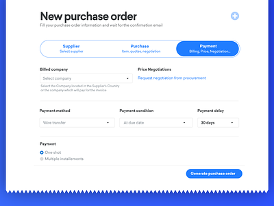 Purchase order application adobe xd application billing design font payment payments platform purchase supplier typography ui ux ux ui uxui web design website wizard