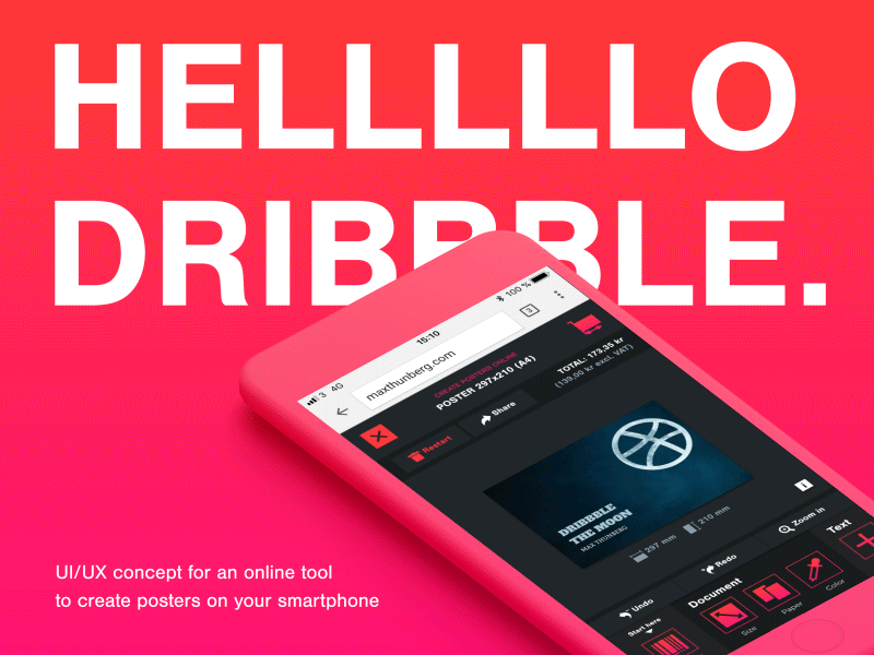 HELLO DRIBBBLE - MOBILE DESIGN TOOL (UI/UX) animations designtool digitaldesign interactions mobile mobiletool pink red ui ui animations uidesign ux