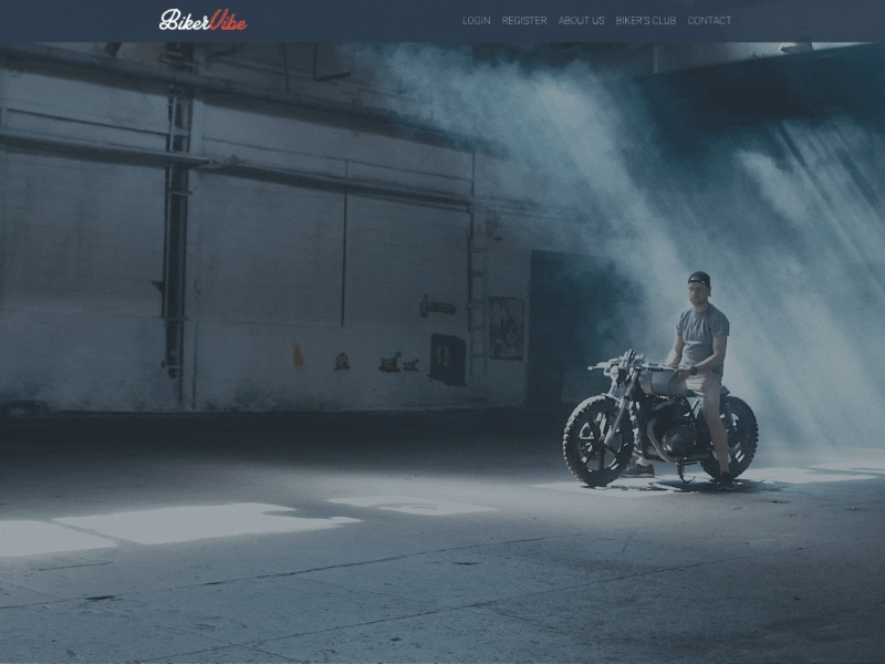 BikersVibe Splash Page cinemagraph flinto linear ui web design