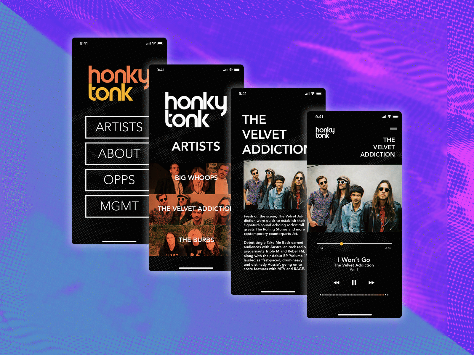 Honky Tonk - UX/ CX & Brand Strategy brand brand id button channels cross platform cx design experience graphic design grids logo music app music player product design touch points type typography ui ux uxui
