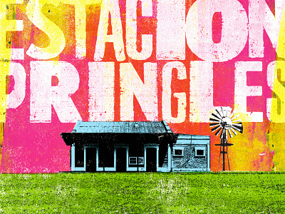 estación pringles big collage colorful countryside experimental green handmade house illustration pink texture type typography