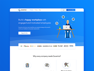 Cavantics Landing Page blue desktop features hero section home page illustration landing page product testimonial web design website