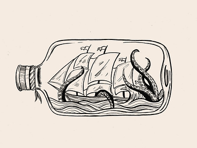 Dead Men Tell No Tales bottle fineliner flow inked inktober kraken line art octopus pirate sea ship tattoo tattoo art wave waves