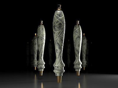 Cash covered tap handles 3d art beer brewing cg design material rendering tap handle visualization vray
