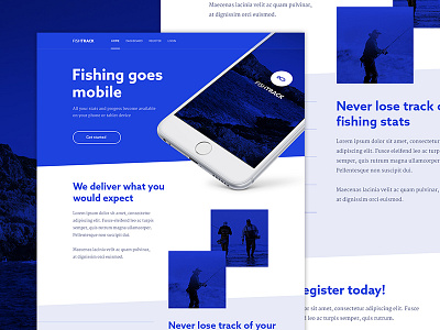 Fishtrack - Landing Page android app blue design fishing flat homepage iphone app landing page simple ui design violet web design