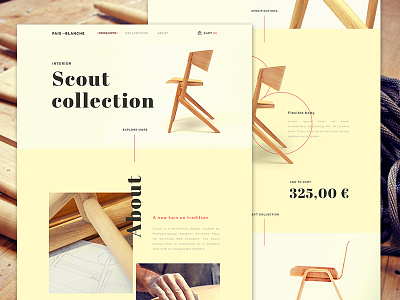 Pais Blanche - Product Page chair flat furniture hero landing page parallax product simple ui web design wood