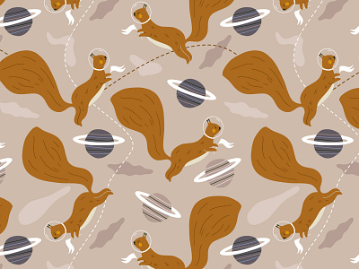 Space squirrel art design flat graphic design illustration seamless pattern space