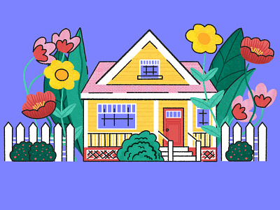 Tiny House, Huge Flowers art cheerful design flowers garden graphic design illustration procreate weekly warm up weeklychallenge weeklywarmup