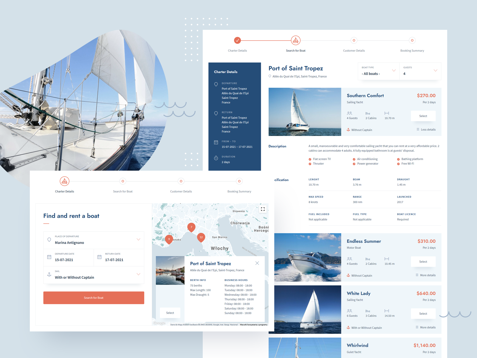 Dribbble Boat and yacht booking png By QuanticaLabs