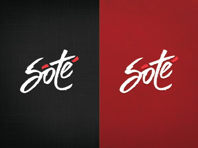 Sóté in Red accent bravissima script handwritten logo logotype script word mark wordmark