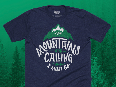 The Mountains Are Calling T-shirt - Navy/Forest Green