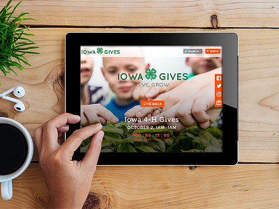 Give. Grow. Iowa 4-H Logo and Web Design 4h branding charity giving identity design logo logo design volunteer web design website