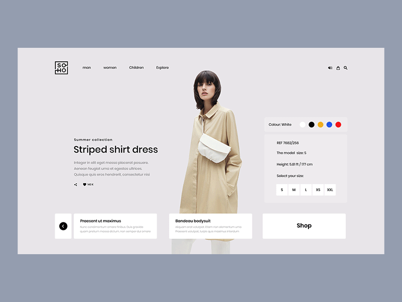 Soho animation black collection design fashion girl shop ui ux web white