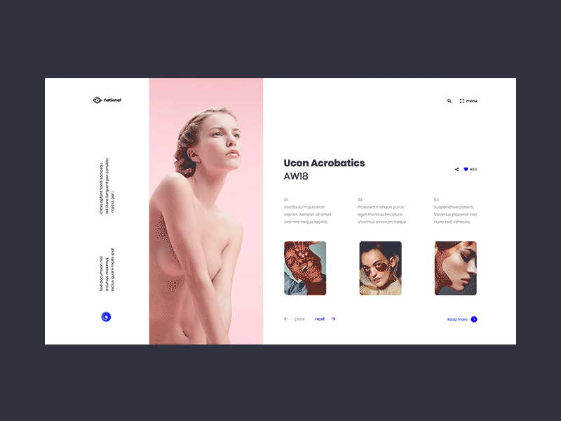 National Animation design fashion gallery girl landing page motion graphic ui ux web white