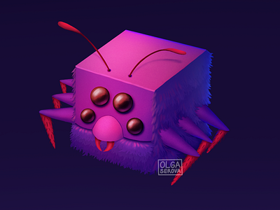 Spider cube 2d 2d art art bright casual character design digital art gamedev illustration purple spider