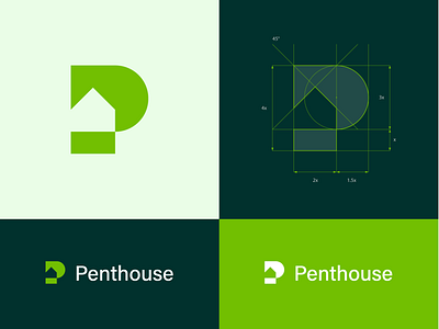 Penthouse - Logo design / Grid brand branding design designer grid design grid layout grid logo grids home logo house logo identity logo p logo penthouse type typography