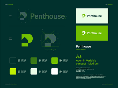 Penthouse.studio - Brand identity architectural design architecture architecture logo architecture studio brand identity brand identity designer brand logo branding agency full branding green logo grid logo home logo house logo house mark p logo p logo design p mark penthouse