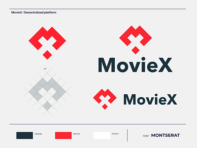 MovieX - Logo Design brand color decentralized design designer designing graphic grid identity logo logodesigner mark minimal movie moviex negativespace platform typography vector watch