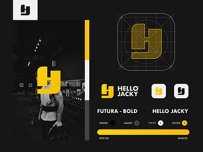 Hello Jacky / Fitness Application app app logo application brand color palette color scheme design designer fit fitness app fitness logo logo sport sports app sports logo