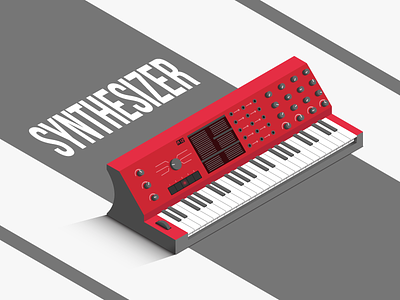 Isometric Synthesizer clean illustration isometric music poster red synthesizer
