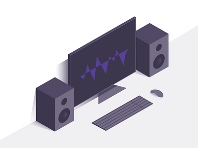 Audio Editing Scene audio computer dark desk illustration isometric music purple speaker