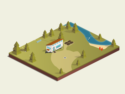 My American Dream camp illustration isometric tiny tinyhouse
