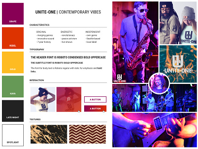 Unite-One - Styleboard Outtake band brand identity branding branding design musicians style style guide styleboard visual design visual identity web design