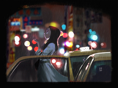 Arriving to Tokyo art artist character concept design girl love painting photoshop taxi tokyo wacom