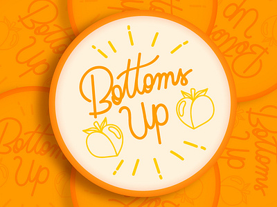 Bottoms Up! coaster cocktail cursive drinks illustration lettering logotype script shoot your shot sticker mule type typography