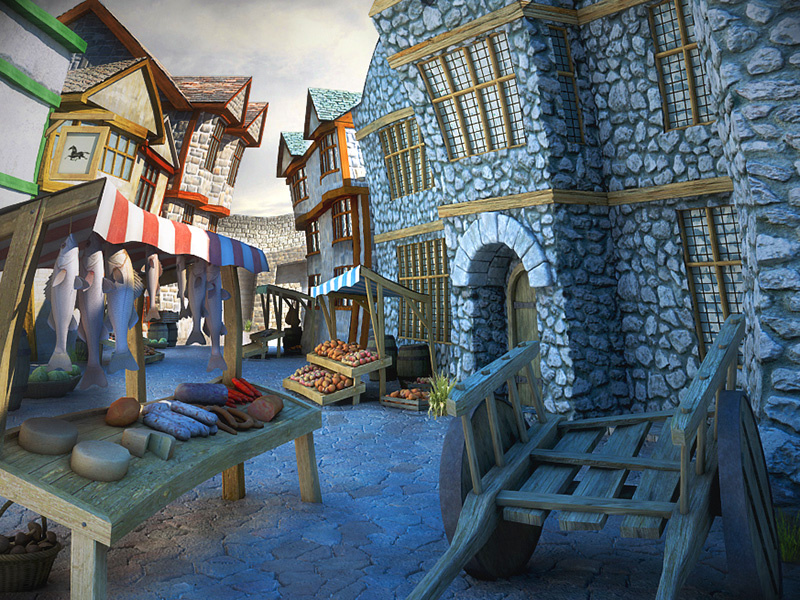 Ancient market place textured