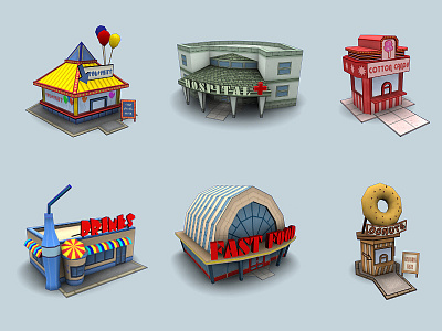 3D Buildings 3d 3ds buildings cartoon character circus game lowpoly max