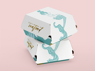 Santa Monica Pier seafood packaging and branding concepts abstract blue branding business card concept art gold letterpress mermaid modern packaging pink sea