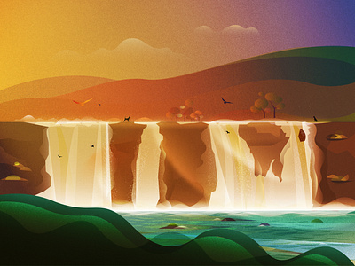 Athirapalli Falls adobe illustrator art direction artwork illustration sunset vector waterfalls