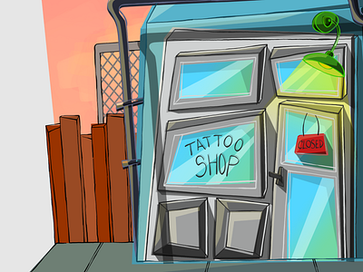 Tattoo Shop city color drawing environment illustration shop tattoo