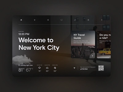 Smart Hotel Room App Concept app buttons concept design figma home hotel mobile modern newyork room smart ui ux weather