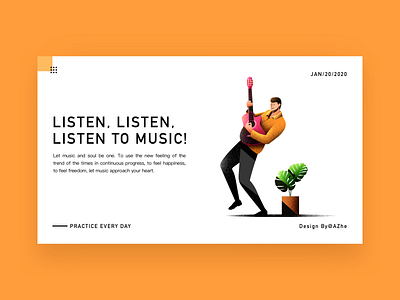 Listen, listen, listen to music! app branding illustration logo music