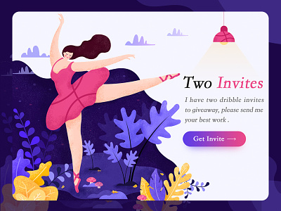 2x Dribbble Invite dancing dribbble girl illustration invite light plant