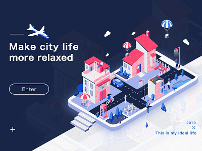 City Lifestyle 2.5d aircraft city color design house illustration isometric art lifestyle people tree