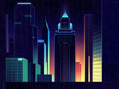 City by night blue buildings city cool illustration light night yellow
