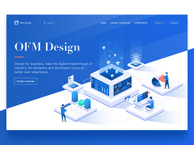 Home Page - OFM Design blue code data dimensional illustration drawing home page illustration isometric product programmer siemens statistics