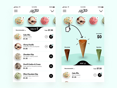 Salted Ice Cream app braindealer features fresh colors gesture ice cream onboarding product design sketchapp ui user friendly ux