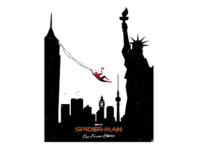 Spiderman : Far From Home dribbble flat illustration ja marvel mcu minimal movie poster poster challenge poster design spider man tom holland