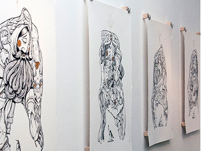 "Proskuneo" at Kayo Gallery, SLC, UT art brush character drawing gallery habbenink ink