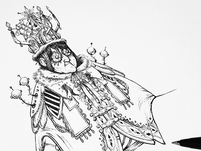 Heavy lies the head... ballpoint pen drawing fantasy illustration ink