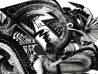 The Skillful Rider abstract black and white drawing illustration ink